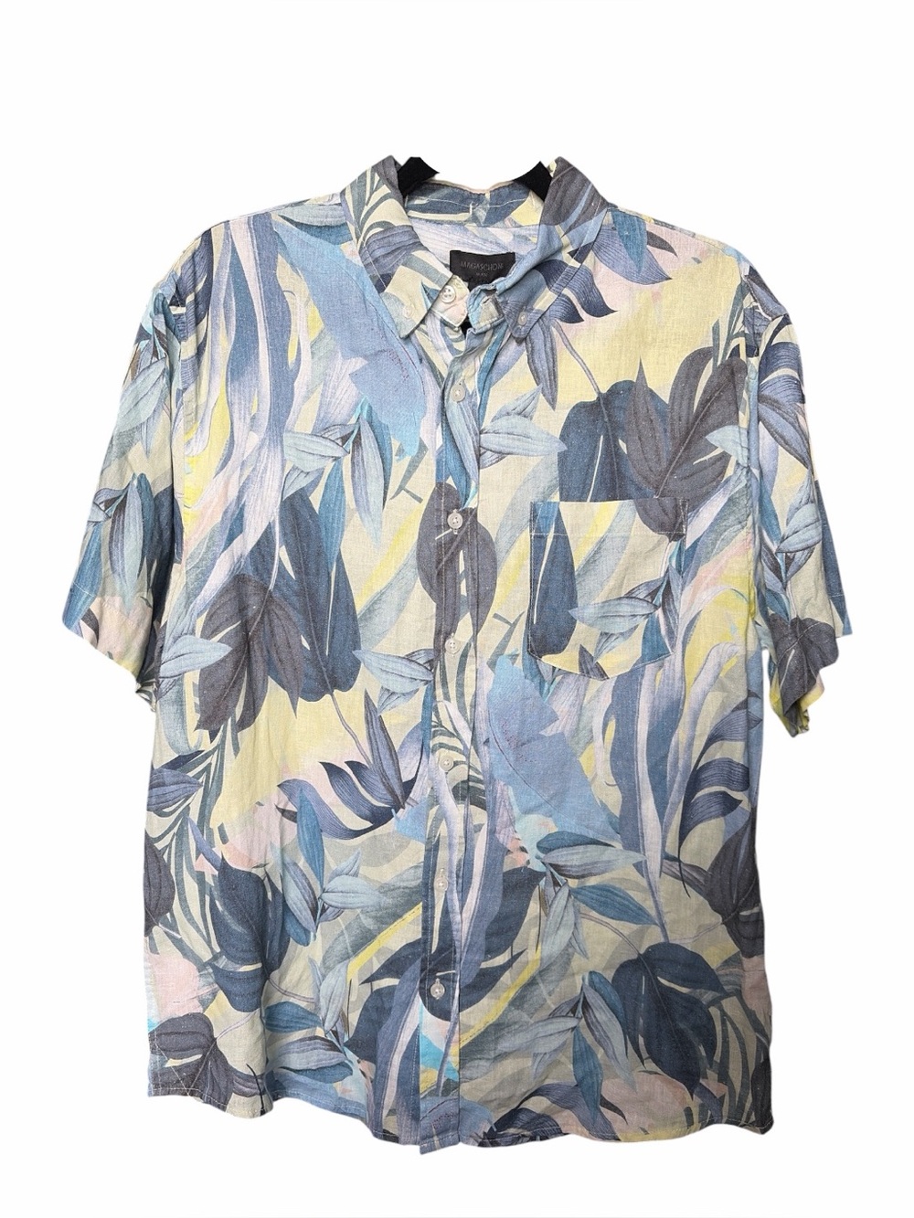 NWT Men’s Small Magaschoni Linen Blend Tropical Print Short Sleeve Shirt